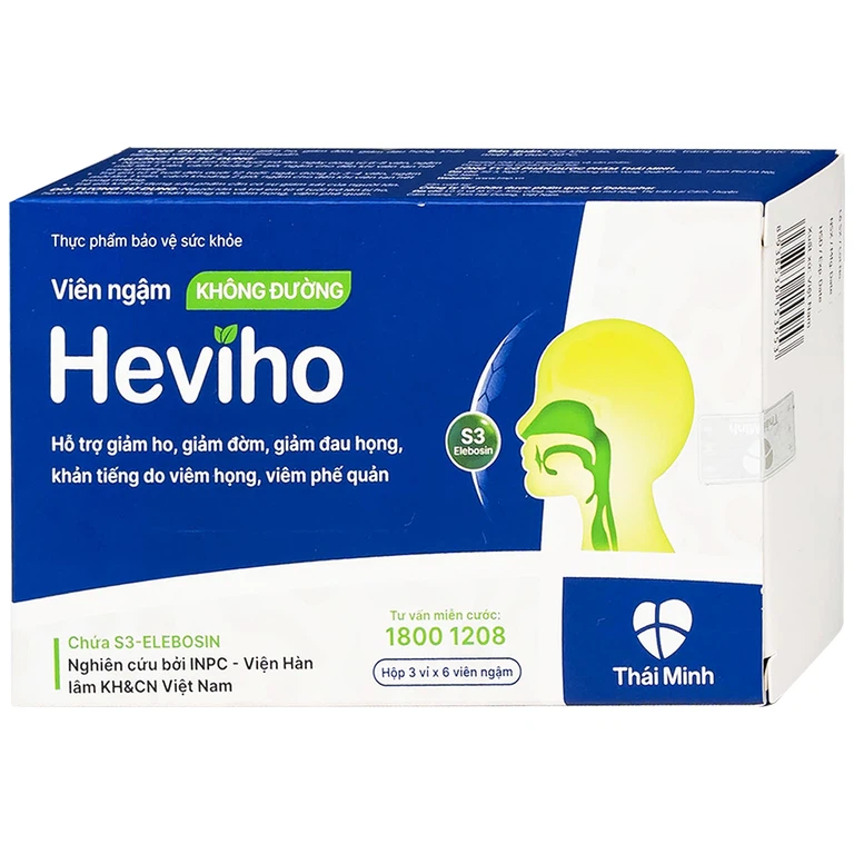 Viên ngậm không đường Heviho Thái Minh hỗ trợ giảm ho, giảm đờm, giảm đau họng (3 vỉ x 6 viên)
