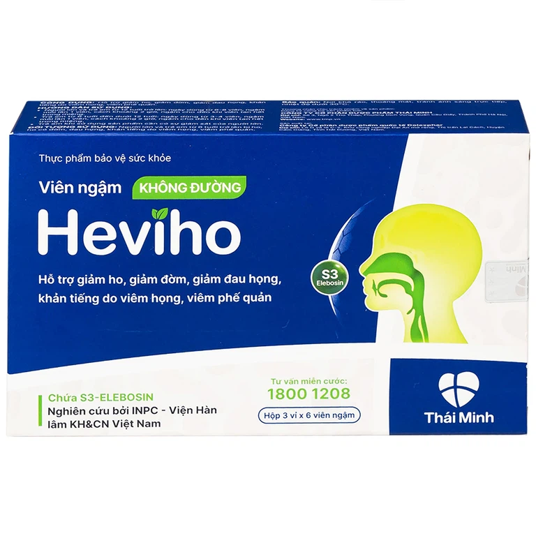 Viên ngậm không đường Heviho Thái Minh hỗ trợ giảm ho, giảm đờm, giảm đau họng (3 vỉ x 6 viên)
