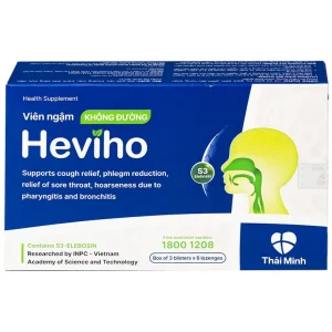 Viên ngậm không đường Heviho Thái Minh hỗ trợ giảm ho, giảm đờm, giảm đau họng (3 vỉ x 6 viên)