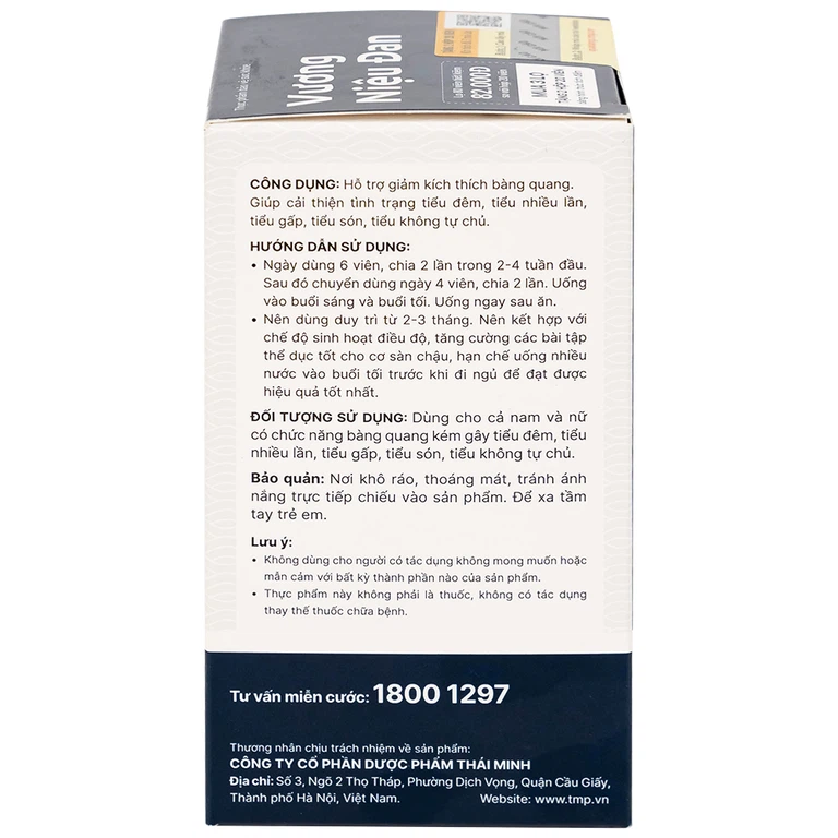 Viên nén Vương Niệu Đan Thái Minh hỗ trợ giảm tình trạng tiểu đêm, tiểu nhiều lần, tiểu gấp (80 viên)