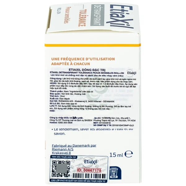 Lăn khử mùi EtiaXil Détranspirant Tolérance Transpiration excessive 15ml đặc trị dành cho da siêu nhạy cảm