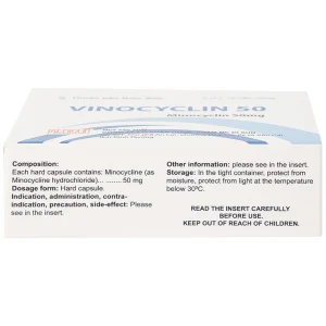 Thuốc Vinocyclin 50 Medisun điều trị mụn trứng cá, nhiễm trùng đường hô hấp (3 vỉ x 10 viên)