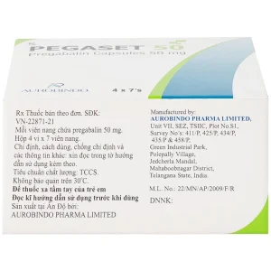 Thuốc Pegaset 50 Aurobindo điều trị đau thần kinh, hỗ trợ động kinh cục bộ (4 vỉ x 7 viên)