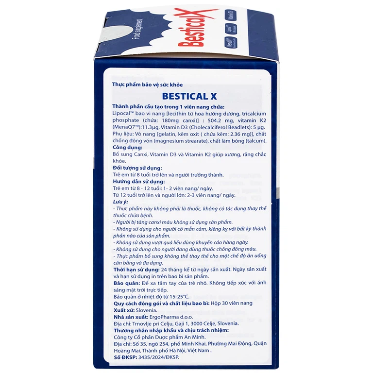 Viên uống BesticalX Ergopharm bổ sung canxi, vitamin D3 và vitamin K2, hỗ trợ xương, răng (30 viên)