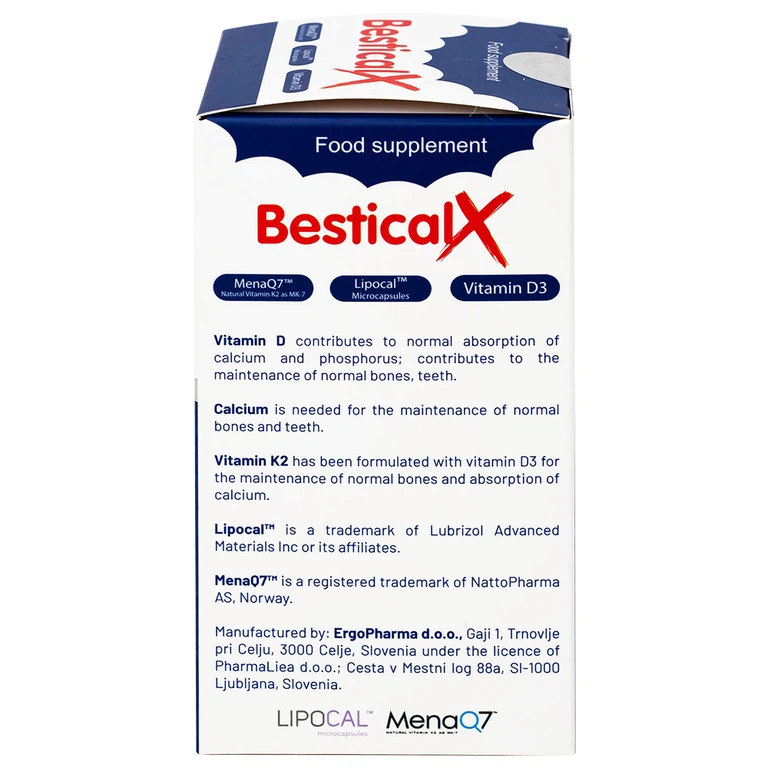 Viên uống BesticalX Ergopharm bổ sung canxi, vitamin D3 và vitamin K2, hỗ trợ xương, răng (30 viên)