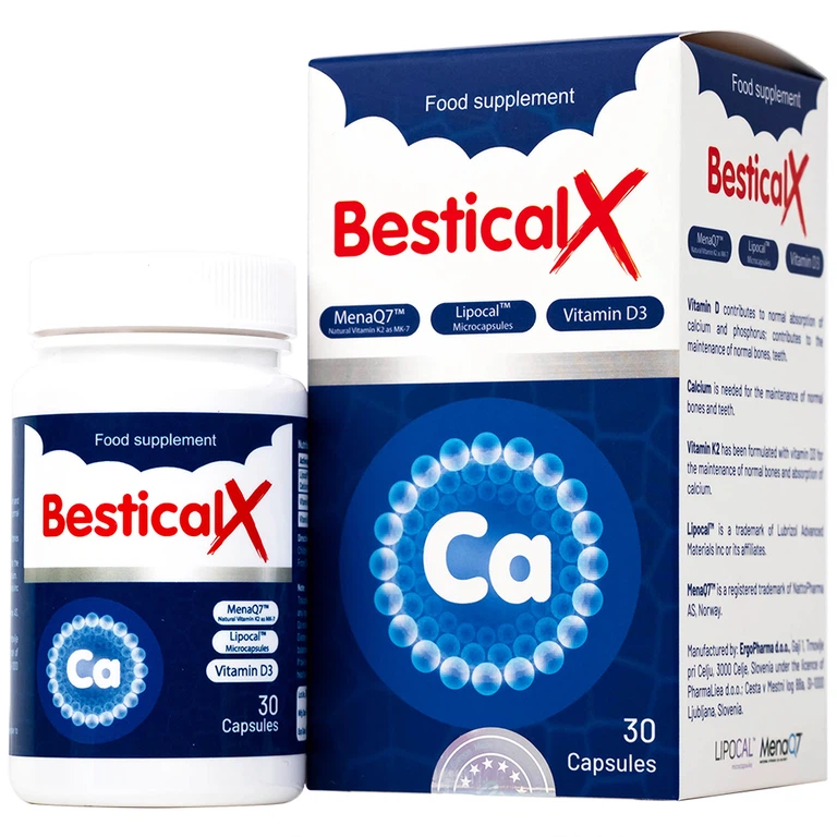 Viên uống BesticalX Ergopharm bổ sung canxi, vitamin D3 và vitamin K2, hỗ trợ xương, răng (30 viên)