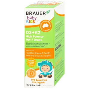 Siro Brauer Baby Kids D3+k2 High Potency MK-7 Drops 10ml bổ sung vitamin D3 và vitamin K2