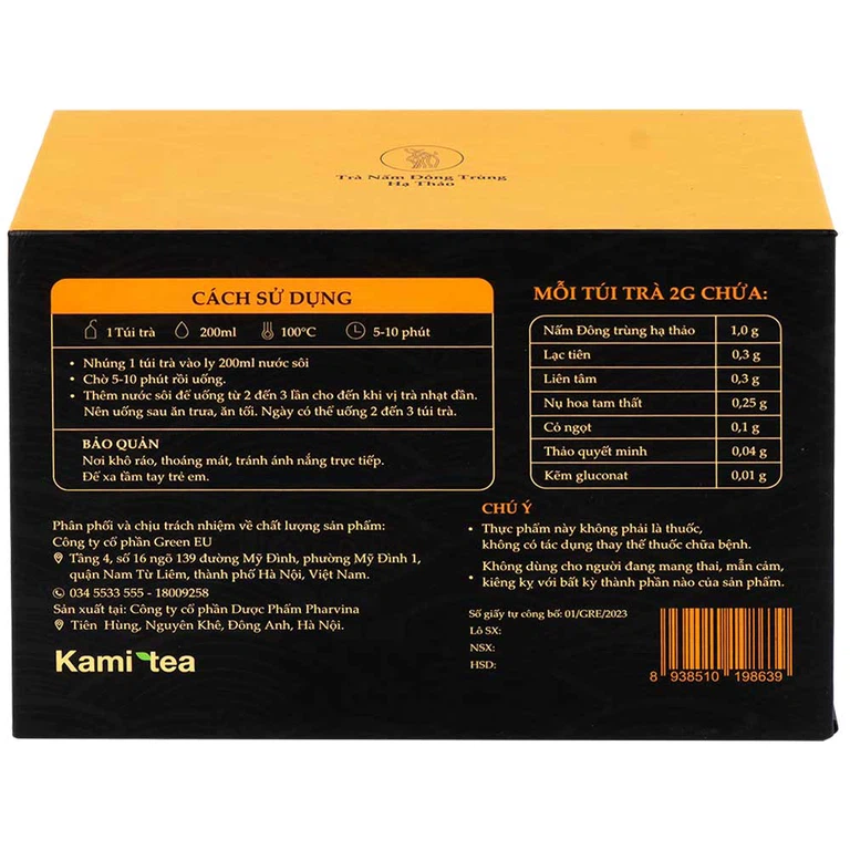 Trà Thảo Dược Nấm Đông Trùng Hạ Thảo Kami Tea 2g hỗ trợ cải thiện chức năng miễn dịch (20 túi)