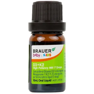 Siro Brauer Baby Kids D3+k2 High Potency MK-7 Drops 10ml bổ sung vitamin D3 và vitamin K2