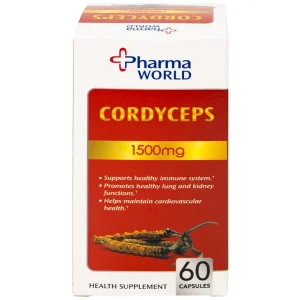 Viên uống Đông Trùng Hạ Thảo Pharma World Cordyceps 1500mg hỗ trợ tốt cho phổi và thận (60 viên)