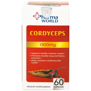 Viên uống Đông Trùng Hạ Thảo Pharma World Cordyceps 1500mg hỗ trợ tốt cho phổi và thận (60 viên)