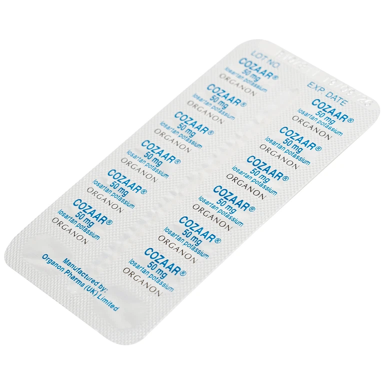 Thuốc Cozaar 50mg Organon điều trị tăng huyết áp và bảo vệ thận từ tổn thương do bệnh tiểu đường (2 vỉ x 14 viên)