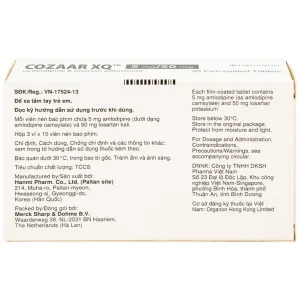 Thuốc Cozaar XQ 5/50mg Organon điều trị cao huyết áp vô căn (3 vỉ x 10 viên)