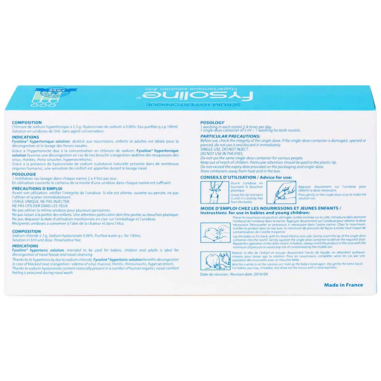 Dung dịch nước muối ưu trương Fysoline 5ml giảm ngạt mũi, khô mũi (20 ống)