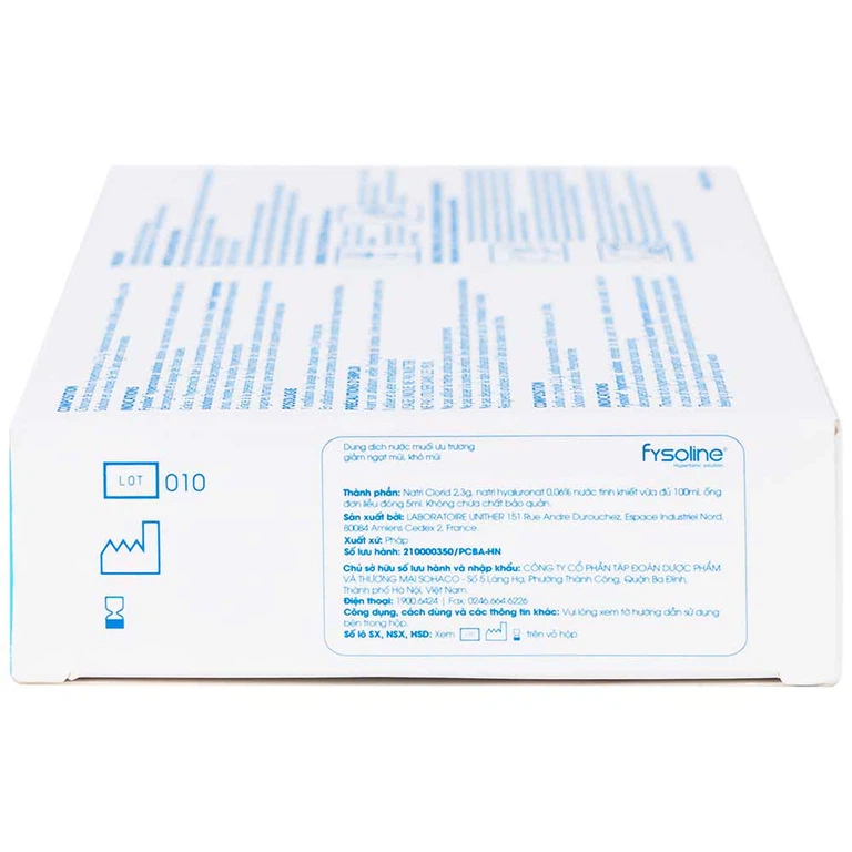 Dung dịch nước muối ưu trương Fysoline 5ml giảm ngạt mũi, khô mũi (20 ống)