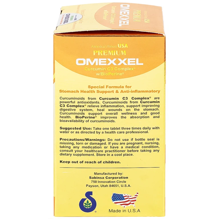 Viên uống Premium Omexxel Curcumin C3 Complex W/Bioperine hỗ trợ cải thiện tiêu hóa (60 viên)