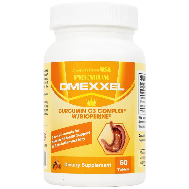 Viên uống Premium Omexxel Curcumin C3 Complex W/Bioperine hỗ trợ cải thiện tiêu hóa (60 viên)