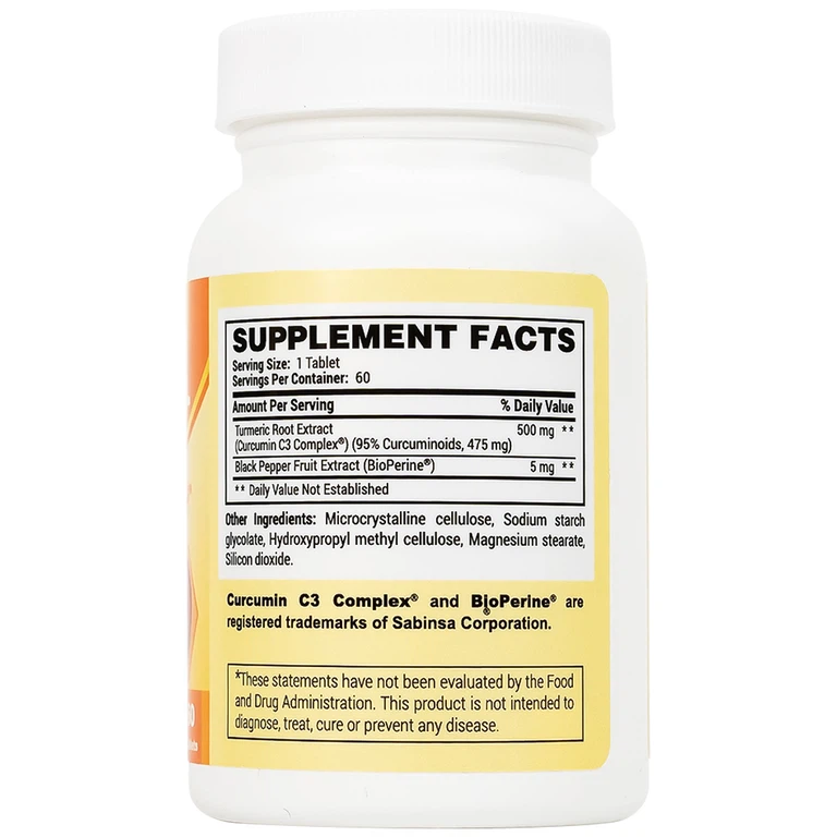 Viên uống Premium Omexxel Curcumin C3 Complex W/Bioperine hỗ trợ cải thiện tiêu hóa (60 viên)