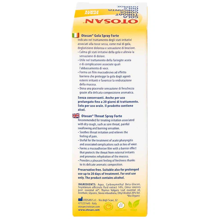 Xịt họng Otosan Spray Forte hỗ trợ điều trị viêm họng cấp, viêm hô hấp, giảm đau rát họng (30ml)