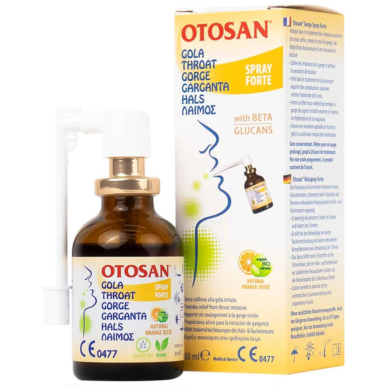 Xịt họng Otosan Spray Forte hỗ trợ điều trị viêm họng cấp, viêm hô hấp, giảm đau rát họng (30ml)