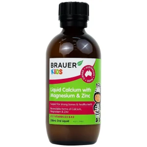 Siro Brauer Baby Kids Liquid Calcium With Magnesium And Zinc 200ml hỗ trợ xương, răng chắc khỏe