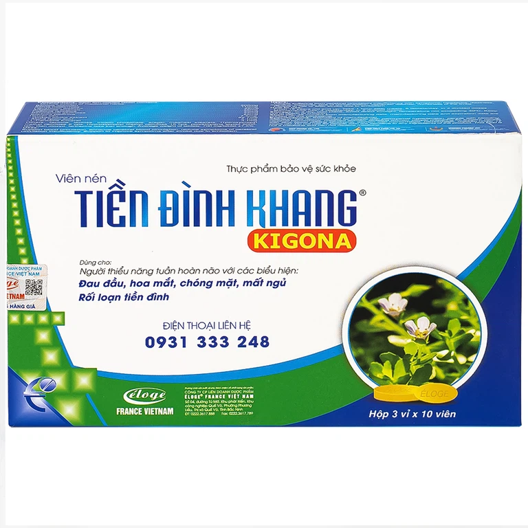 Viên uống Tiền Đình Khang Kigona Eloge hỗ trợ hoạt huyết, tăng cường tuần hoàn máu não (3 vỉ x 10 viên)