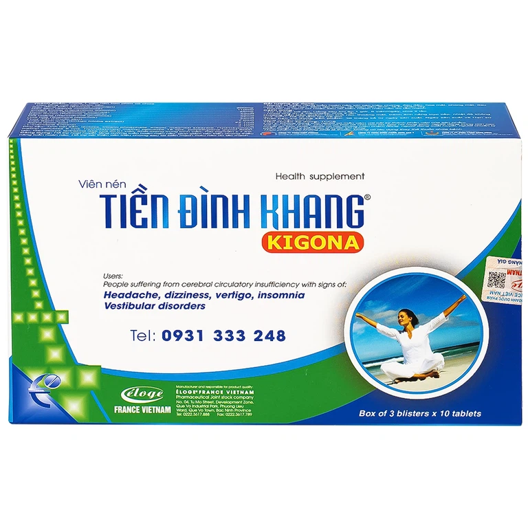 Viên uống Tiền Đình Khang Kigona Eloge hỗ trợ hoạt huyết, tăng cường tuần hoàn máu não (3 vỉ x 10 viên)