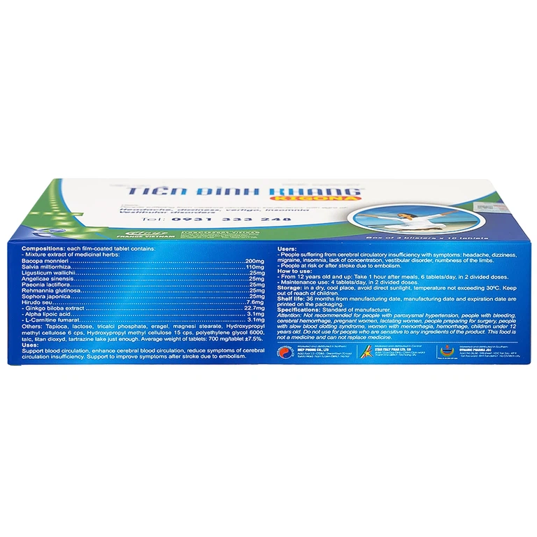 Viên uống Tiền Đình Khang Kigona Eloge hỗ trợ hoạt huyết, tăng cường tuần hoàn máu não (3 vỉ x 10 viên)