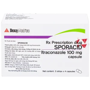 Thuốc Sporacid Itraconazole 100mg Dexa điều trị nấm candida âm hộ, âm đạo (3 vỉ x 4 viên)