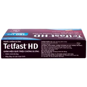 Thuốc chống dị ứng Telfast HD 180mg Sanofi giảm triệu chứng viêm mũi dị ứng, mày đay vô căn mạn tính (3 vỉ x 10 viên)