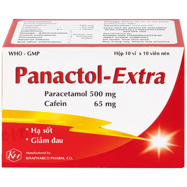 Viên nén Panactol Extra Khapharco hạ sốt, giảm đau (10 vỉ x 10 viên)