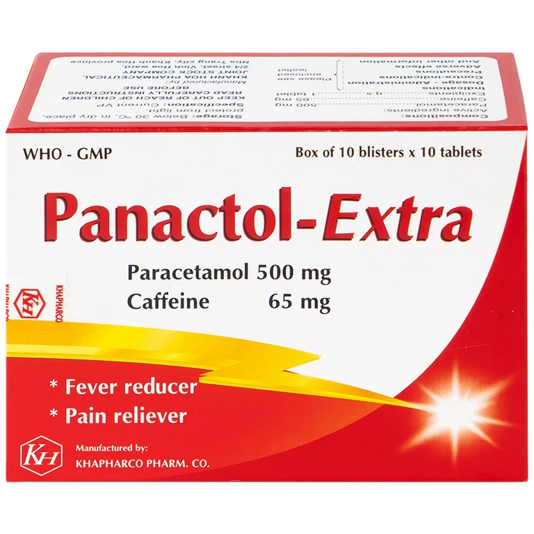 Viên nén Panactol Extra Khapharco hạ sốt, giảm đau (10 vỉ x 10 viên)