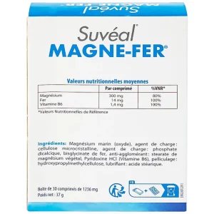 Viên uống Suvéal Magne-Fer Densmore bổ sung magie, vitamin B6 và sắt cho cơ thể (3 vỉ x 10 viên x 37g)
