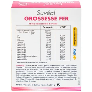 Viên uống Suvéal Grossesse Fer Densmore bổ sung Omega 3, DHA, Vitamin, khoáng chất (2 vỉ x 15 viên)