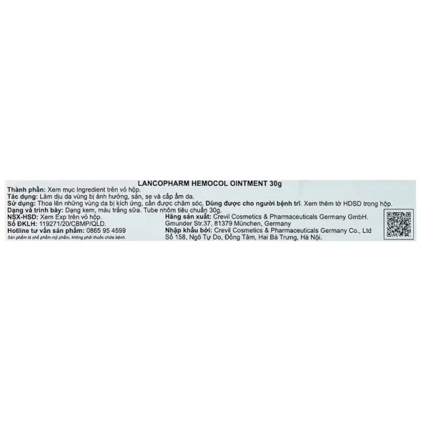 Kem bôi trĩ Hemocol Ointment Lancopharm hỗ trợ làm dịu, săn, se da vùng bị tổn thương (30g)
