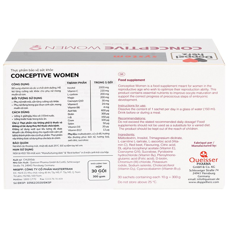 Doppelherz Conceptive Women 10g bổ sung vitamin và các vi chất dinh dưỡng (30 gói)