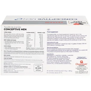 Doppelherz Conceptive Men 10g bổ sung vitamin và các vi chất dinh dưỡng hỗ trợ cải thiện sinh lý nam (30 gói)