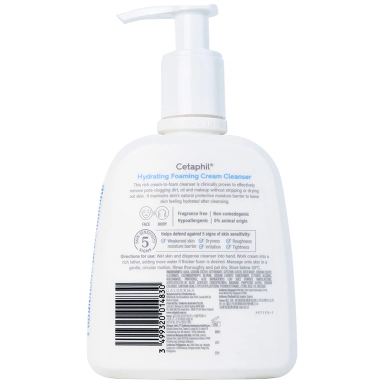 Sữa rửa mặt tạo bọt dịu lành Cetaphil Hydrating Foaming Cream Cleanser (236ml)