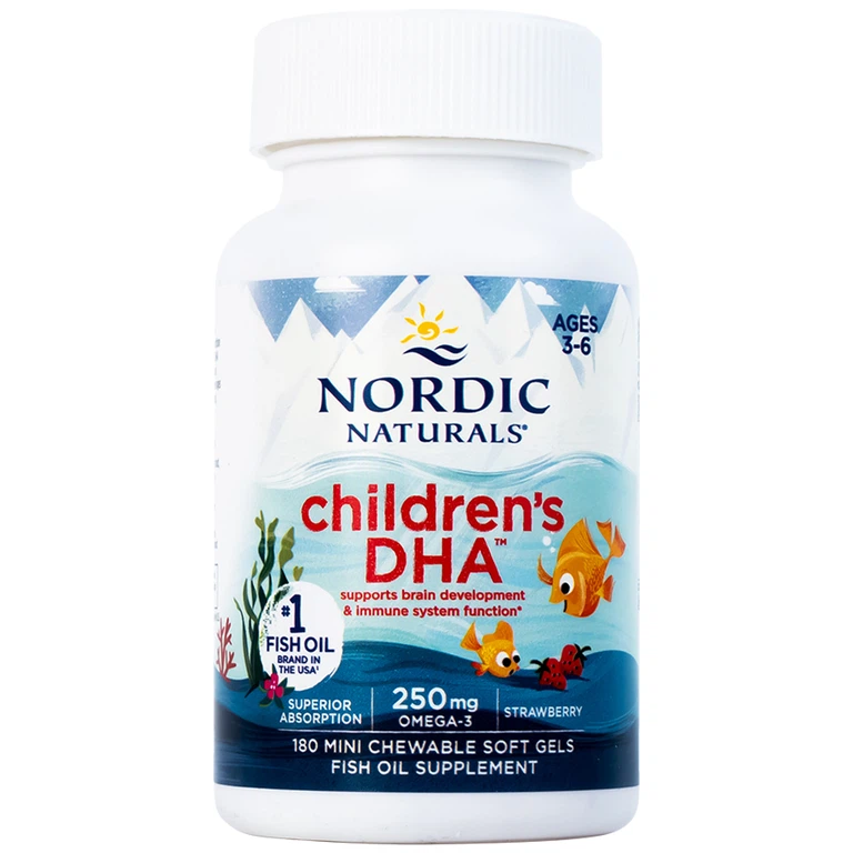 Viên nang mềm Nordic Naturals Children's DHA Strawberry Flavor tăng cường sức đề kháng, tốt cho não bộ (180 viên)