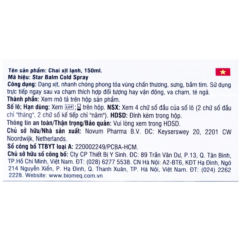 Chai xịt lạnh giảm đau sau chấn thương Starbalm Cold Spray (150ml)
