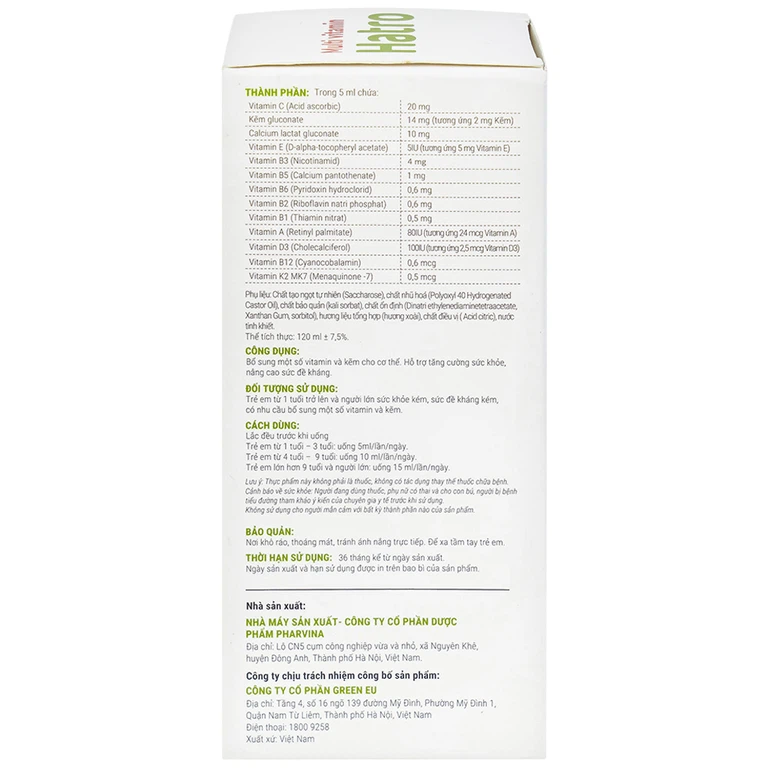 Siro Multi Vitamin Hatro hỗ trợ tăng cường sức khỏe, nâng cao sức đề kháng (120ml)