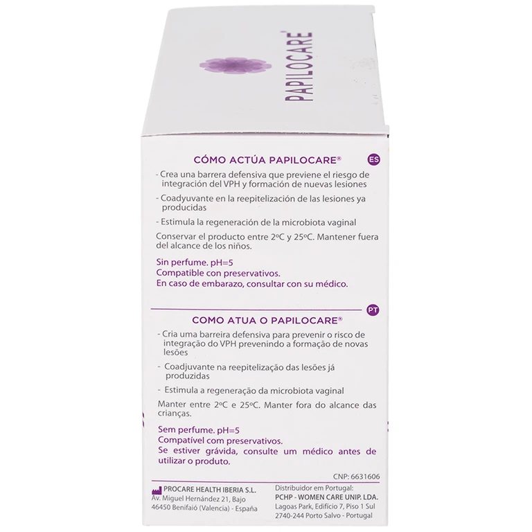 Gel đặt âm đạo Papilocare Procare Health phòng ngừa và điều trị tổn thương do HPV (21 tuýp)
