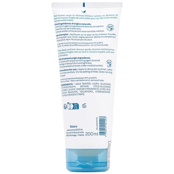 Gel tắm gội Biolane dịu nhẹ làm sạch tóc và cơ thể cho bé (200ml)