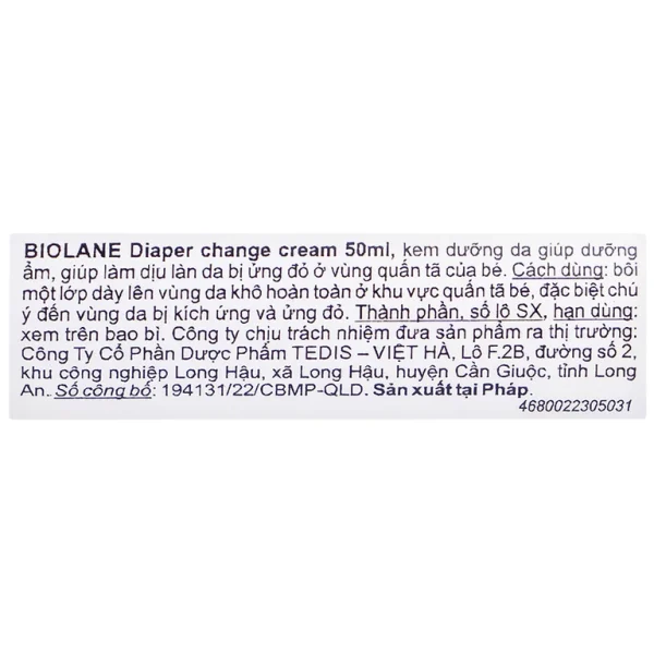 Kem dưỡng da Biolane Diaper Change Cream dưỡng ẩm, làm dịu da ửng đỏ do hăm tã của bé (50ml)