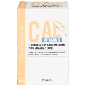 Viên uống Living Healthy Calcium 600mg Plus Vitamin D 500IU hỗ trợ phát triển xương, răng (60 viên)