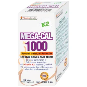 Viên uống Mega-Cal 1000 Vitamins For Life giúp bổ sung canxi, chống loãng xương (60 viên)