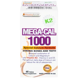 Viên uống Mega-Cal 1000 Vitamins For Life giúp bổ sung canxi, chống loãng xương (60 viên)