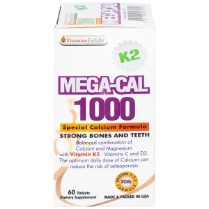 Viên uống Mega-Cal 1000 Vitamins For Life giúp bổ sung canxi, chống loãng xương (60 viên)
