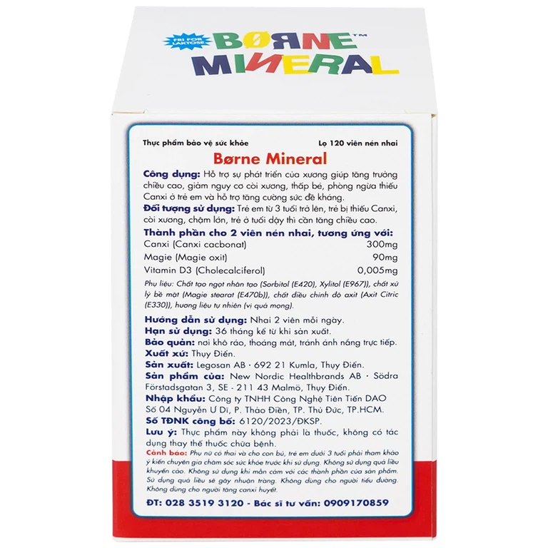 Viên nhai Borne Mineral New Nordic hỗ trợ phát triển xương, giúp tăng chiều cao, tăng đề kháng (120 viên)