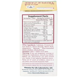 Viên nang cứng Triple Care Gold Vitamins For Life Hỗ trợ tăng tiết dịch khớp, giảm thoái hóa khớp (60 viên)